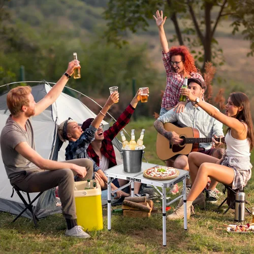 Miniatura 6 de Mesa de campamento plegable pequeña, 24 pulgadas de largo x 16 pulgadas de ancho con patas de altura ajustable, mesa de comedor de aluminio ligera