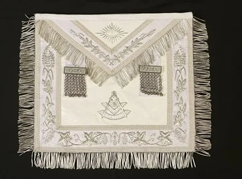 Miniatura 3 de Delantal blanco MASONIC PAST MASTER 100% piel de cordero y cuello bordado a mano, tamaño libre, Azul