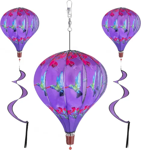 2 paquetes de giradores de viento de globo de aire caliente, 1,5 m de alto x 30 cm de ancho Molinos de viento de jardín y decoraciones Colibrí