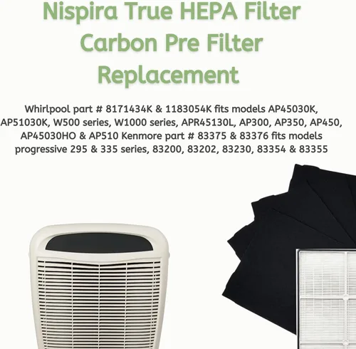 Miniatura 2 de Nispira True HEPA - Juego de prefiltros de carbono compatible con Sears Kenmore 83375, 83376, 83200, 83202 (Progressive 335), 83230, 83354, 83355