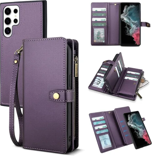 Miniatura 22 de TwoHead Funda tipo cartera para Samsung Galaxy S22 Ultra con tarjetero y funda magnética desmontable, funda de cuero con protección completa