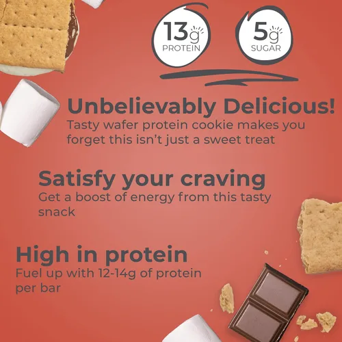 Miniatura 2 de Barritas de proteína Power Crunch, snacks altos en proteínas con delicioso sabor, S'Mores, 1.4 onzas (12 unidades) (Paquete de 2)