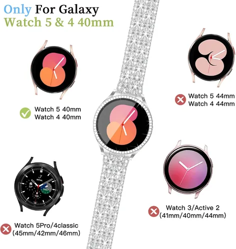 Miniatura 3 de Correa de diamantes compatible con Samsung Galaxy Watch 4 5 FE - Correa de 1.575 pulgadas con protector de pantalla, 0.787 pulgadas de liberación