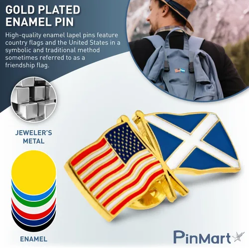 Miniatura 8 de PinMart Pin de solapa esmaltado con bandera de la amistad cruzada de Estados Unidos y el mundo