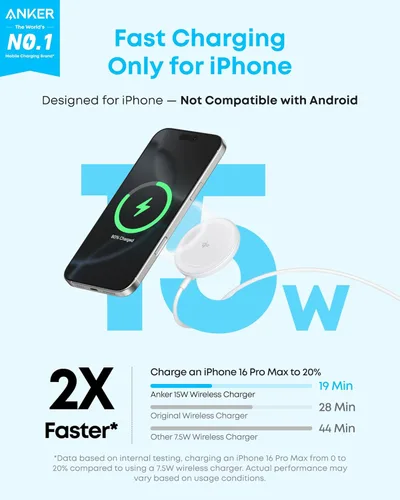 Miniatura 2 de Anker Zolo - Cargador inalámbrico magnético, certificado Qi2 de 15 W, almohadilla de carga inalámbrica compatible con MagSafe, para iPhone Blanco