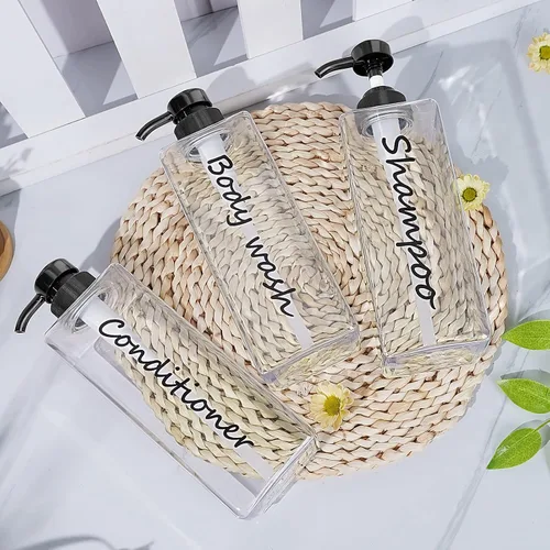 Miniatura 3 de Dispensador de champú – Botellas recargables de champú y acondicionador (transparente, juego de 3, 21 onzas) – Botellas de champú modernas