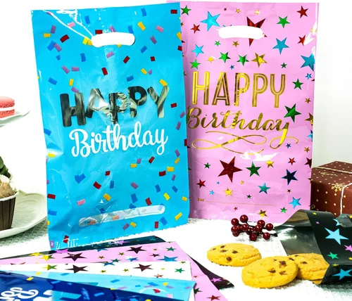 Miniatura 3 de HAPMARS 50 bolsas de regalo de fiesta de feliz cumpleaños para niños, pequeñas bolsas de plástico para dulces con asas para niños, bebés, niñas