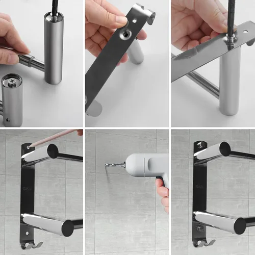 Miniatura 6 de Toallero de doble barra, acero inoxidable ajustable de 16 a 28 pulgadas, toallero doble para baño, aplicable a baños y cocinas