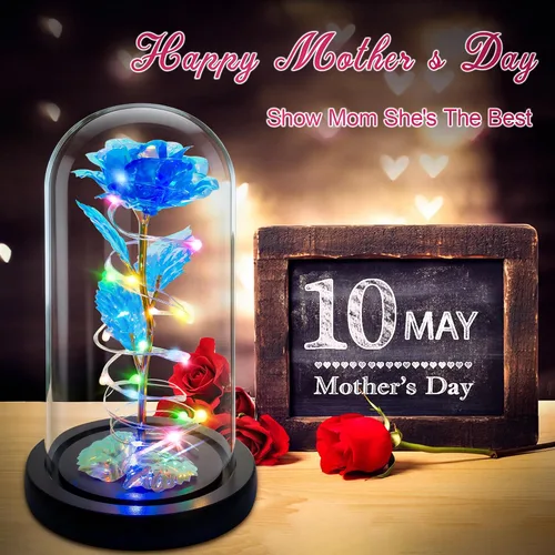 Miniatura 4 de Childom Regalos para el día de la madre para mamá, regalos de cumpleaños para mujeres, abuela, flores para entrega, rosa colorida con luz azul