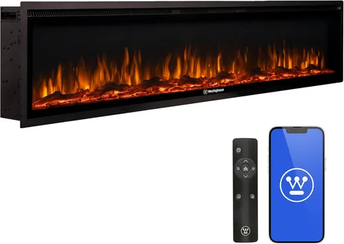 Miniatura 11 de Westinghouse - Chimenea eléctrica de 60 pulgadas, compatible con Alexa y Google Home, chimenea de montaje en pared o empotrada en la pared