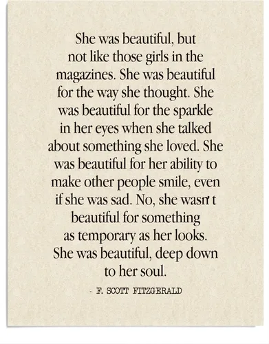 AMERICAN LUXURY GIFTS She Was Beautiful Inspirational Wall Decor Print - 11x14 F. Scott Fitzgerald Quote Print For Living Room Decor, Bedroom Decor,