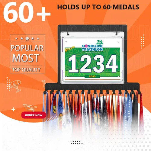 Miniatura 5 de Colgador de medallas para carreras, exhibición de medallas de maratón y colgador de medallas para corredores, exhibición de medallas con dorsal
