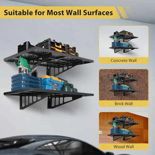 Miniatura 2 de Estante de pared de garaje, paquete de 2 estantes de garaje montados en la pared, estante de metal de capacidad de 560 libras para organización