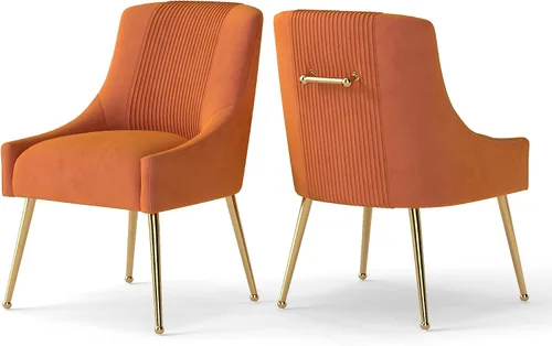 Miniatura 13 de Sillas de comedor modernas, sillas de comedor tapizadas en terciopelo con patas doradas, juego de 2 sillas de acento con capitoné para sala de Beige