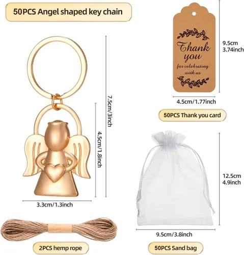 Llavero de ángel con bolsas de organza, etiquetas de bricolaje, perfecto para baby showers, bodas, despedidas de soltera, bautizo, regalos de fiesta