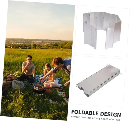 Miniatura 4 de GANAZONO 1pc Barbacoa Parabrisas Protector Protector de salpicaduras al aire libre Parabrisas al aire libre Aleación de aluminio plateado Utensilios