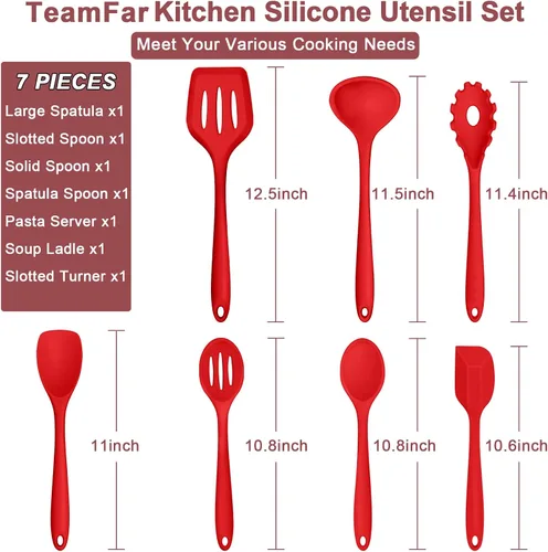 Miniatura 2 de TeamFar Utensilios de cocina, 7 piezas de utensilios de cocina de silicona para hornear, utensilios de cocina antiadherentes con cucharón, espátula