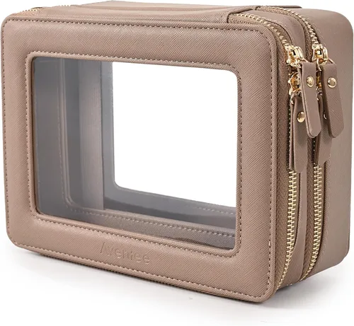 Miniatura 40 de Aveniee Organizador de bolsa de maquillaje transparente, bolsa de aseo de viaje para mujer, bolsa de cosméticos impermeable con cremalleras, Rosa