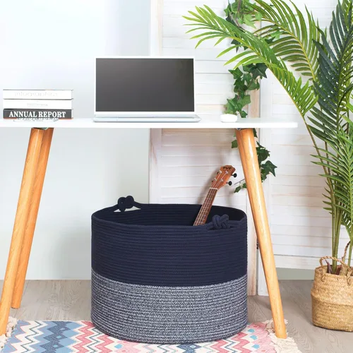 Miniatura 6 de MINTWOOD Design Cesta decorativa extragrande de 22 x 16 pulgadas de cuerda de algodón tejida para sala de estar con asas y cesta de lavandería