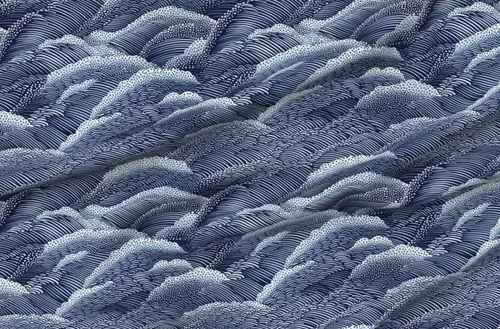 Miniatura 4 de Spoonflower Tela - Índigo Ondas Moderno Japonés Abstracto Art Deco Azul Marino Contemporáneo Impreso en Tela de Gasa Barrio Gordo - Costura Ropa
