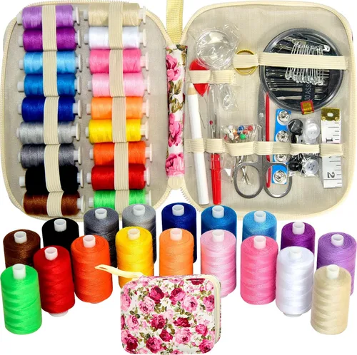 Miniatura 15 de Kit de costura con estuche, suministros de costura portátiles para el hogar, viajero, adultos, principiantes, emergencia, contiene 18 hilos