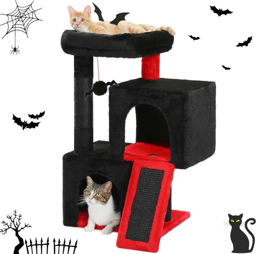 Miniatura 11 de PAWZ Road Árbol para gatos, torre para gatos de 30 pulgadas con condominios dobles para gatos de interior, casa de felpa para gatos con percha