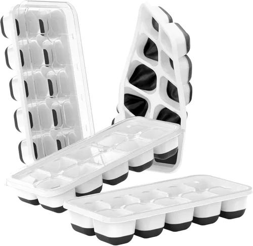 Miniatura 8 de DOQAUS Bandeja para cubitos de hielo con tapas, paquete de 2 bandejas de hielo apilables de silicona para congelador, seguro para BPA y LFGB, fácil