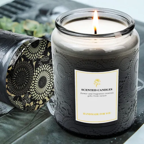 Miniatura 4 de Paquete de 9 tarros de velas en relieve de 8.8 onzas para hacer velas, recipientes de vidrio vacíos con tapas de lata y etiqueta adhesiva, etiqueta