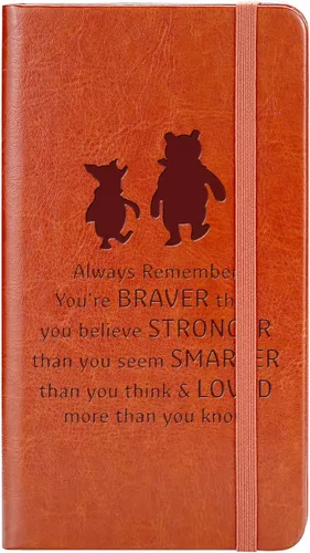 JOHSBYD Pooh Bear - Cuaderno de cuero con texto en inglés "Always Remember You're Braver Than You Believe", regalo de amistad para mujeres y A6.