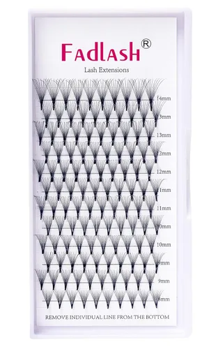 Miniatura 7 de FADLASH Extensiones de pestañas postizas en abanico con base puntiaguda 10D, extensiones de pestañas postizas de tallo medio, extensiones