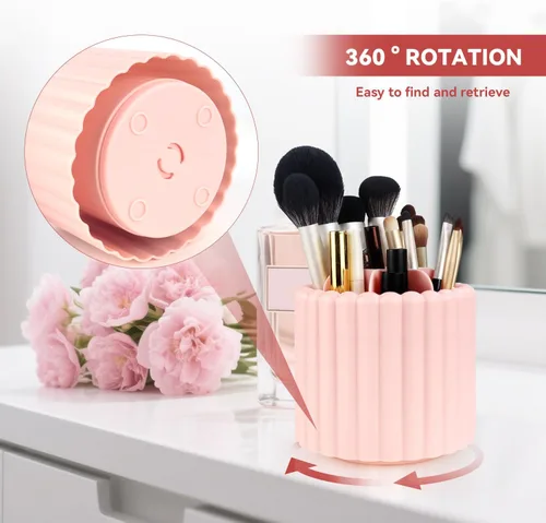 Miniatura 2 de yuntop Paquete de 1 organizador de brochas de maquillaje giratorio de 360°, soporte para brochas de maquillaje de 7 ranuras para tocador, tocador