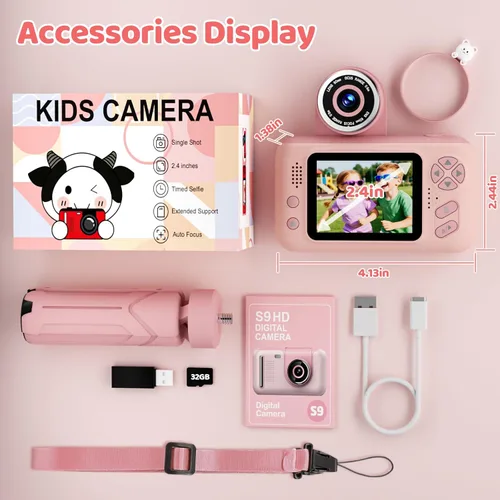 Miniatura 8 de Makolle Cámara de selfie infantil de video digital HD, regalo de cumpleaños de Navidad para niñas de 3 a 9 años, juguete portátil para niños de 3