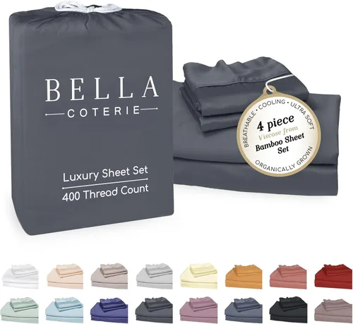 Miniatura 37 de Bella Coterie - Juego de sábanas de lujo de viscosa de bambú para cama tamaño split king 2 sábanas ajustadas para camas Sleep Number y camas 06