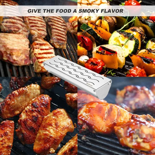 Miniatura 5 de Skyflame Caja de ahumador de acero inoxidable para madera y astillas para ahumar, barbacoa universal para ahumar carne con ventilación ondulada Caja