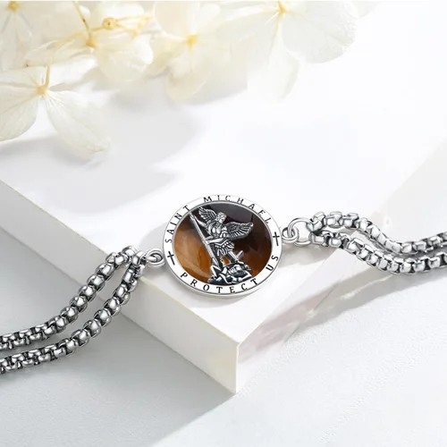Miniatura 86 de Pulsera unisex de San Miguel/Cristóbal/Benedicto/Jude/José/Guadalupe/Ángel de la Guarda/Santa Muerte Pulsera de plata de ley 925 con cadena de doble