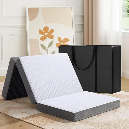 Miniatura 10 de MASVIS Colchón Trifold, Colchón Plegable de Espuma Viscoelástica de 4 Pulgadas con Funda Lavable, Cama de Piso Tri-Plegable para Acampar, Twin XL