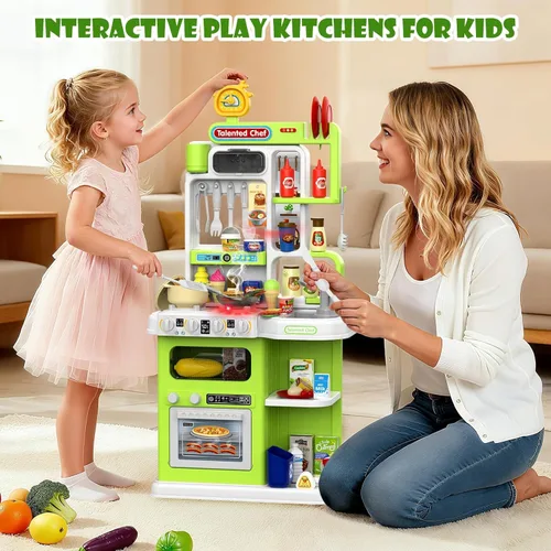 Miniatura 2 de DRAMATION Juego de Cocina para Niños, Cocina de Juego de 36.22'' para Niños Pequeños de 1-3 con Vapor, Sonido y Luz, Estufa de Cocina, Fregadero