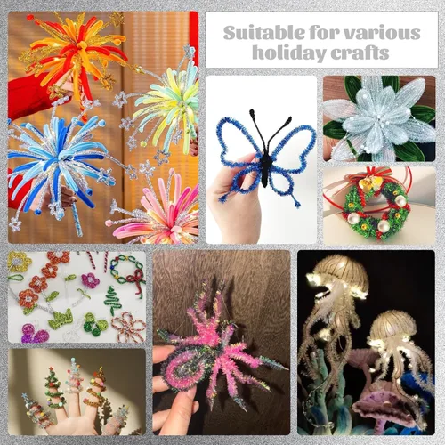 Miniatura 6 de 100 limpiadores de pipas para manualidades, tallos de felpilla plateada, limpiador de pipas con purpurina para el día de la madre, creativo hecho a