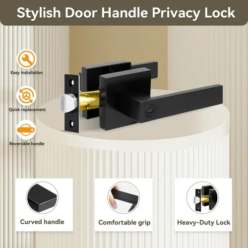 Miniatura 6 de KAMOTA Palancas de puerta de privacidad, 1 paquete de manijas de puerta de color negro mate, cerraduras de puerta de cama y baño, cerraduras