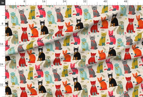 Miniatura 2 de Spoonflower Tela - Gatitos Arena Luz Tejer Gato Señoras Gatos Ilustración Moda Impreso en Tela de Gasa Cuarto Grasa - Costura Ropa de Moda Vestidos