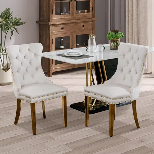 Miniatura 79 de SoarFlash Juego de 4 sillas de comedor de terciopelo, silla lateral de respaldo alto, silla lateral tapizada moderna de alta gama con capitoné