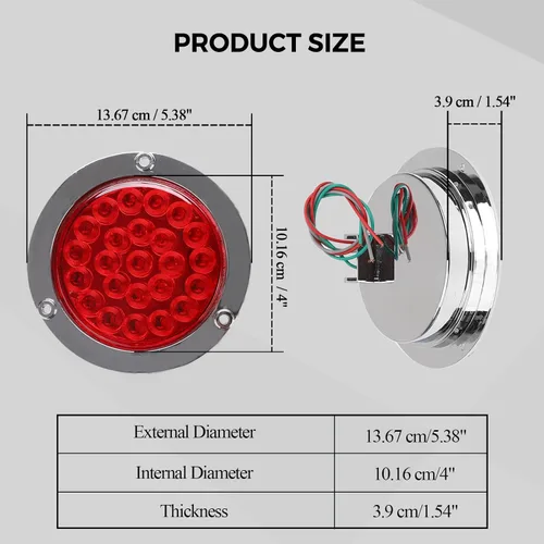 Miniatura 5 de BLACKHORSE-RACING 4PCS 4 luces redondas de 4" con 24 LED para freno/giro/cola trasera de camión remolque con ojal cromado, ajuste universal