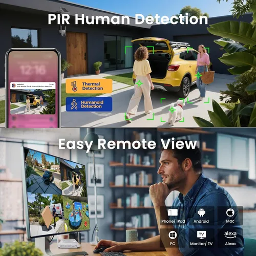 Miniatura 7 de xmartO Sistema de cámara de seguridad PTZ AI sin cables, kit de 4 cámaras, 4MP 2K QHD + NVR WiFi expandible 4K 10CH, almacenamiento de video local