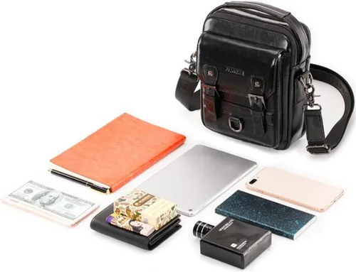 Miniatura 7 de Hebetag Bolso bandolera de cuero pequeño para hombre, para viajes al aire libre, negocios