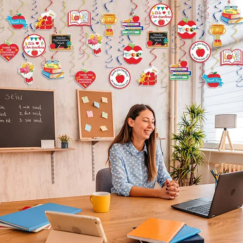 Miniatura 6 de 36 espirales colgantes de agradecimiento al profesor, diseño de agradecimiento para profesores, remolinos colgantes de techo para decoración del día
