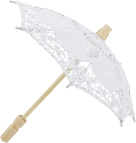 Miniatura 4 de Sombrilla de encaje para boda, bordado de algodón, hecha a mano, suministros de boda para decoración, disfraz de dama de los años 20 (blanco)