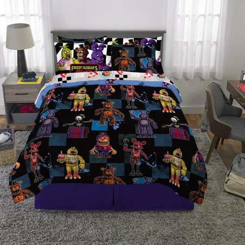 Miniatura 5 de Franco - Juego de edredón y sábanas supersuaves con funda, para niños, 7 piezas, tamaño matrimonial, Five Nights At Freddy's Cinco noches en Freddy's