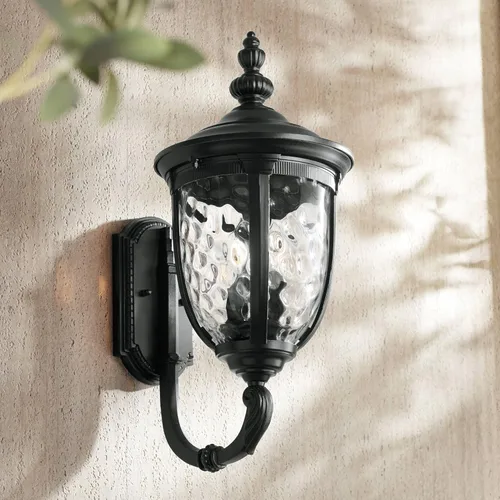 Miniatura 12 de John Timberland Bellagio - Lámpara de pared europea para exteriores, aluminio negro, 16.5 pulgadas, cristal martillado transparente, decoración