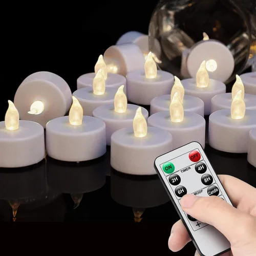 Velas LED sin llama de luz de té: paquete de 24 con control remoto, duración de más de 400 horas, velas LED con batería para decoración del hogar,