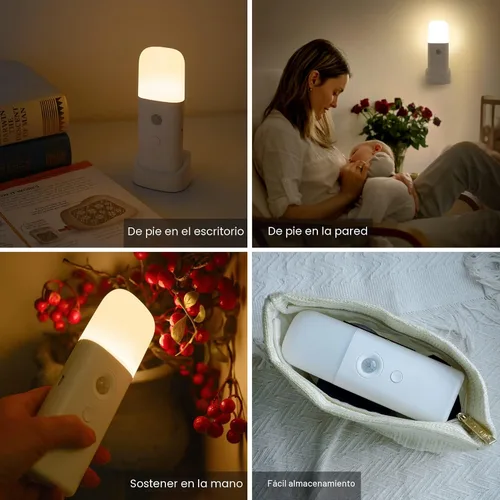 Miniatura 7 de CREWEEL Luz nocturna con sensor de movimiento, luces nocturnas regulables con 5 niveles de brillo, luz recargable de 2000 mAh, luz con sensor